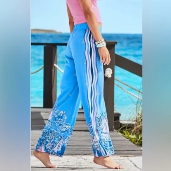 Lilly Pulitzer Pants - Lilly Pulitzer Bal Harbour Palazzo Pants Blue Nautical Sailboat Print NWT